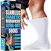 DR. GO Neuropathy Diabetic Socks for Men Crew Size Seamless Non Binding Socks 4 Pairs Black White
