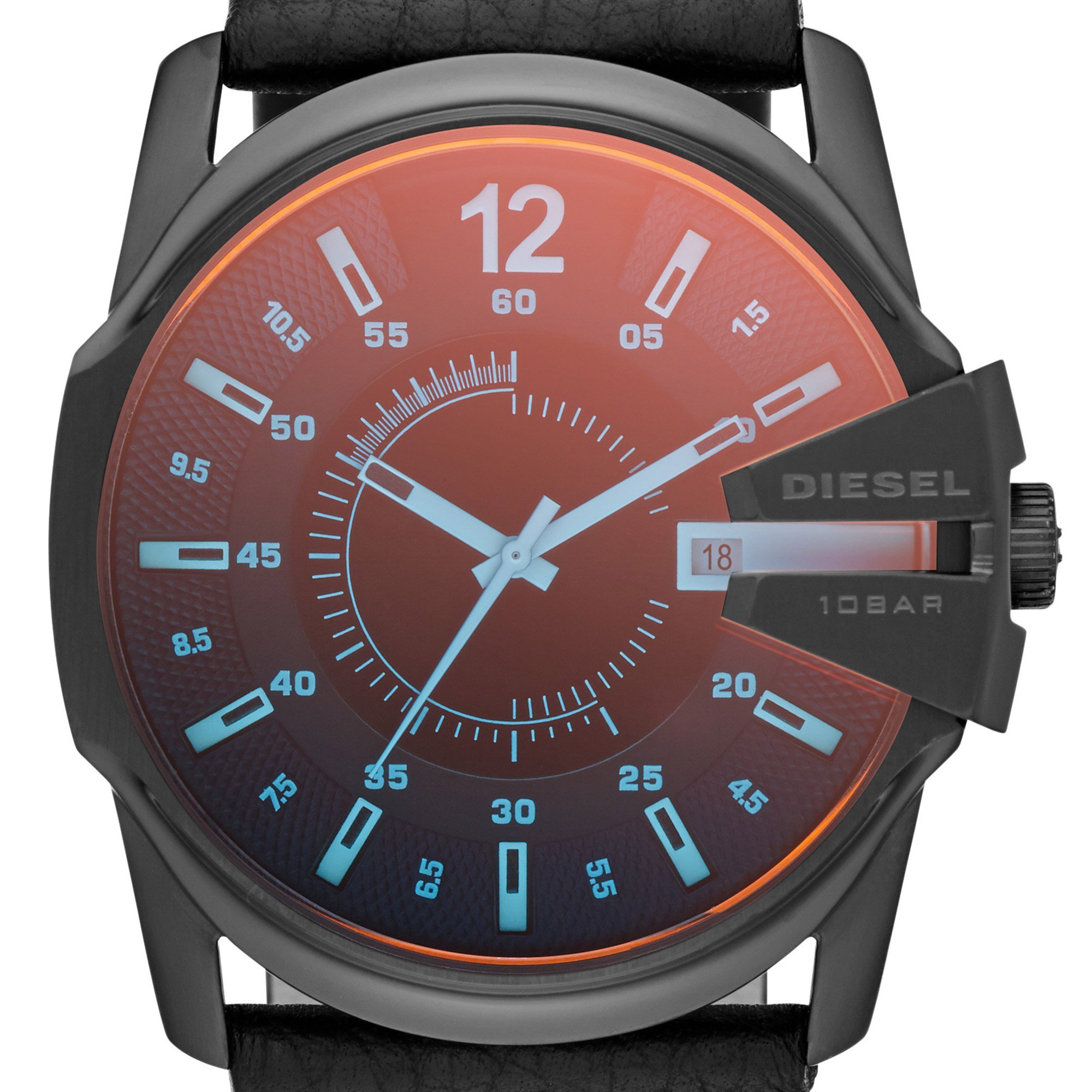 Diesel Men's Master Chief Three Hand Watch Case Size 46mm Stainless Steel Watch with Leather Strap