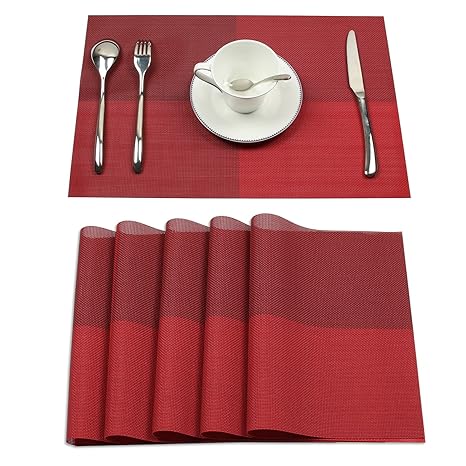Homcomoda Rot 6er Set Tischsets Waschbare Platzsets Abgrifffeste Hitzebeständig Platzdeckchen-45*30cm
