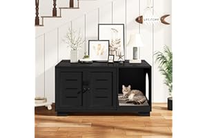 AWQM Cat Litter Box Enclosure, Cat Litter Box Furniture Hidden, Indoor Cat House Table with Scratch Pad, Side End Table, Cat Washroom Storage Bench for Living Room, Bedroom, Black