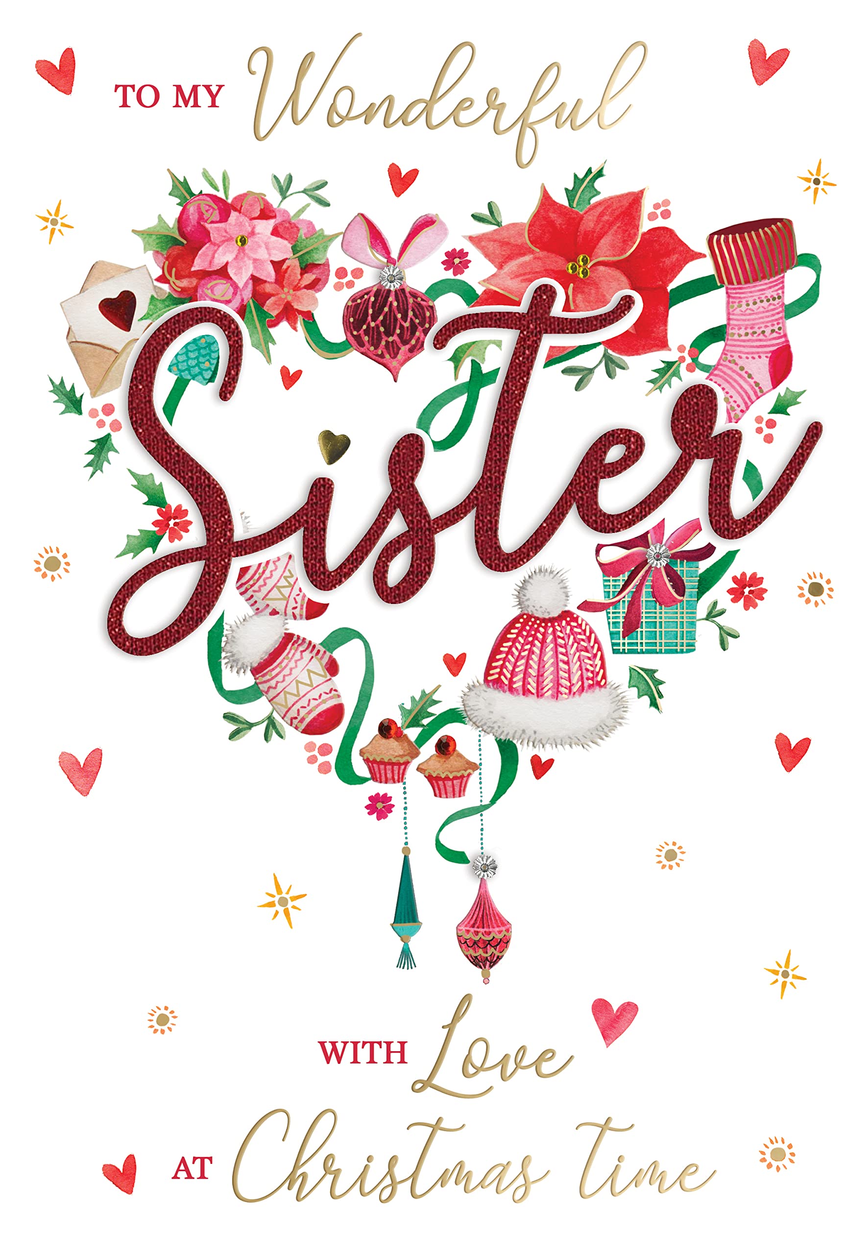 To My Wonderful Sister Embellished Magnifique Christmas Card Large Xmas Cards XMQ022