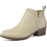 mysoft Women's Ankle Boots Chunky Block Heel Booties with Side Zippers | 1.8 Inch Stacked Heel, Round Toe, Wide Width, V Cutout Design, Comfortable Fit, Fall Winter, Dressy Casual, Daily Wear