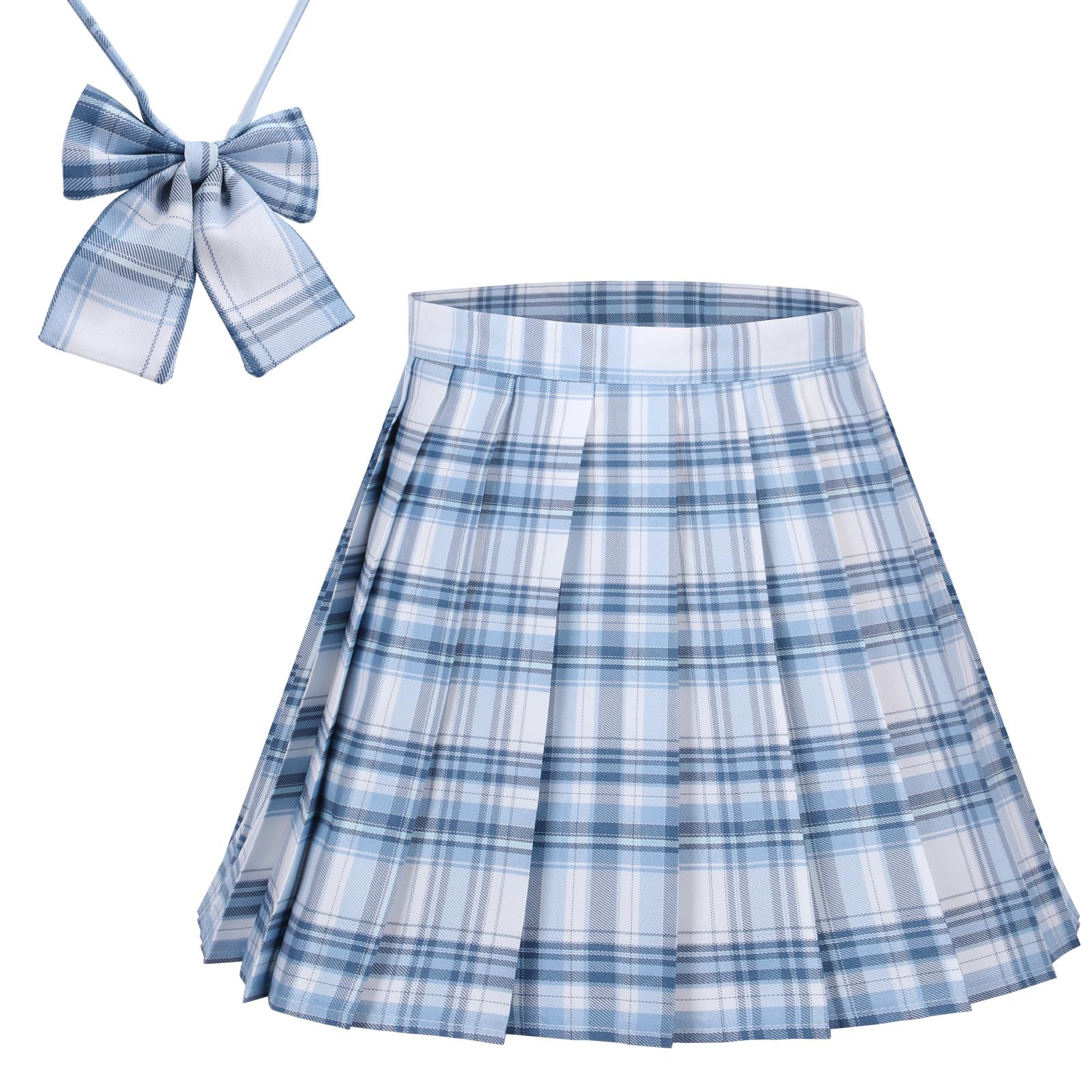 [HarnyLoom] 制服 スカート プリーツスカート ミニ チェック柄 スカート 女子高生 制服スカート 丈43cm 可愛い かわいい JK 学生服 コスプレ 衣装 文化祭 ハロウイン コスプレ コスチューム 学校制服 女子制服 リボン付き (不滅の川, S) の商品画像