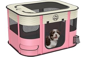 BEBANG Dog playpen Puppy Play Pens Foldable Pet Crate Cage Kennel for Indoor Collapsible Kitten Enclosure with Carrying Case Food Bowl Travel Outdoor Hamster Rabbit Guinea Pig Small Animals (Pink, L, 1)