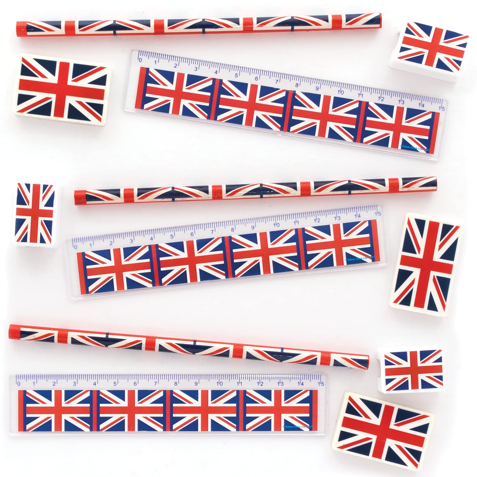 Baker Ross PJ161 Union Jack Stationery 4 Piece Set for VJ Day 80th Anniversary - Pack of 3, Kids British Party Bag Filler and Souvenir for Kids