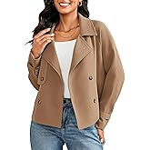 LookbookStore Cropped Trench Coat for Women Double Breasted Long Sleeve Work Office Business Casual Fall Short Jackets