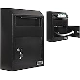 Durabox Drop Box Deposit Safe 12 x 4 x 15&rdquo; Heavy Duty Steel Wall Mount Mailbox for Mail, Letters, Checks, Keys, Cash and more for Home, Office &amp; Commercial Use (W500) (Black)