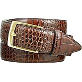 Genuine Full-Grain Cowhide Leather Dress Belt Solid Brass Gold Buckle 1-3/8'' or 1" Wide
