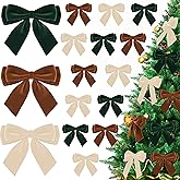 12Pcs Velvet Bows for Christmas Tree, Brown Beige Green Bow Christmas Decorations with Twist Tie, Mix Velvet Bow Ornaments Bulk for Wreath Garland Gift Wrapping Wedding Champagne Parties, 6x6in