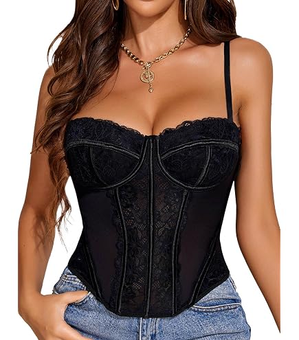 YUNAR Lace Bustier Corset Top Underwired Bra Design Party Club