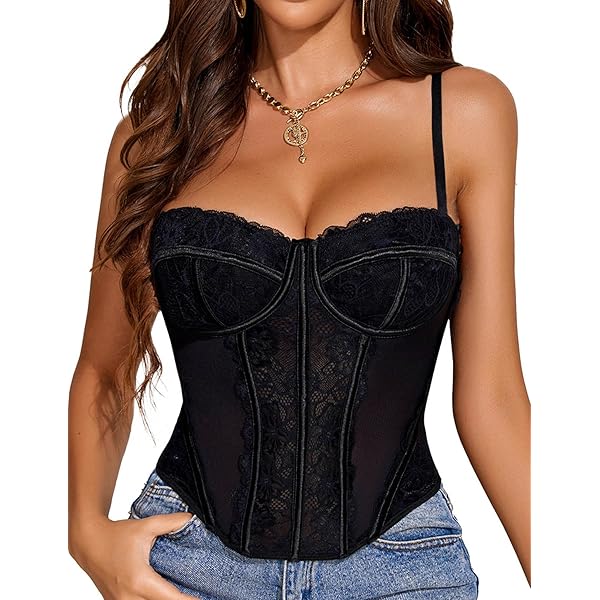 NJMRDNX Corset Tops for Women Going Out Lace Bustier Top with