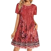 Womens Summer Dresses Beach Casual Loose Tshirt Floral Short Sleeve Flowy Pockets Sundresses