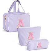 Fystdtote Initial Toiletry Bag Travel Makeup Bag | Teen Girl Gifts Trendy Stuff | Gifts for 3 4 5 6 7 8 9 10 11 12 13 Year Old Girls | Christmas Gifts for Teen Girls Stocking Stuffers - Lavender A