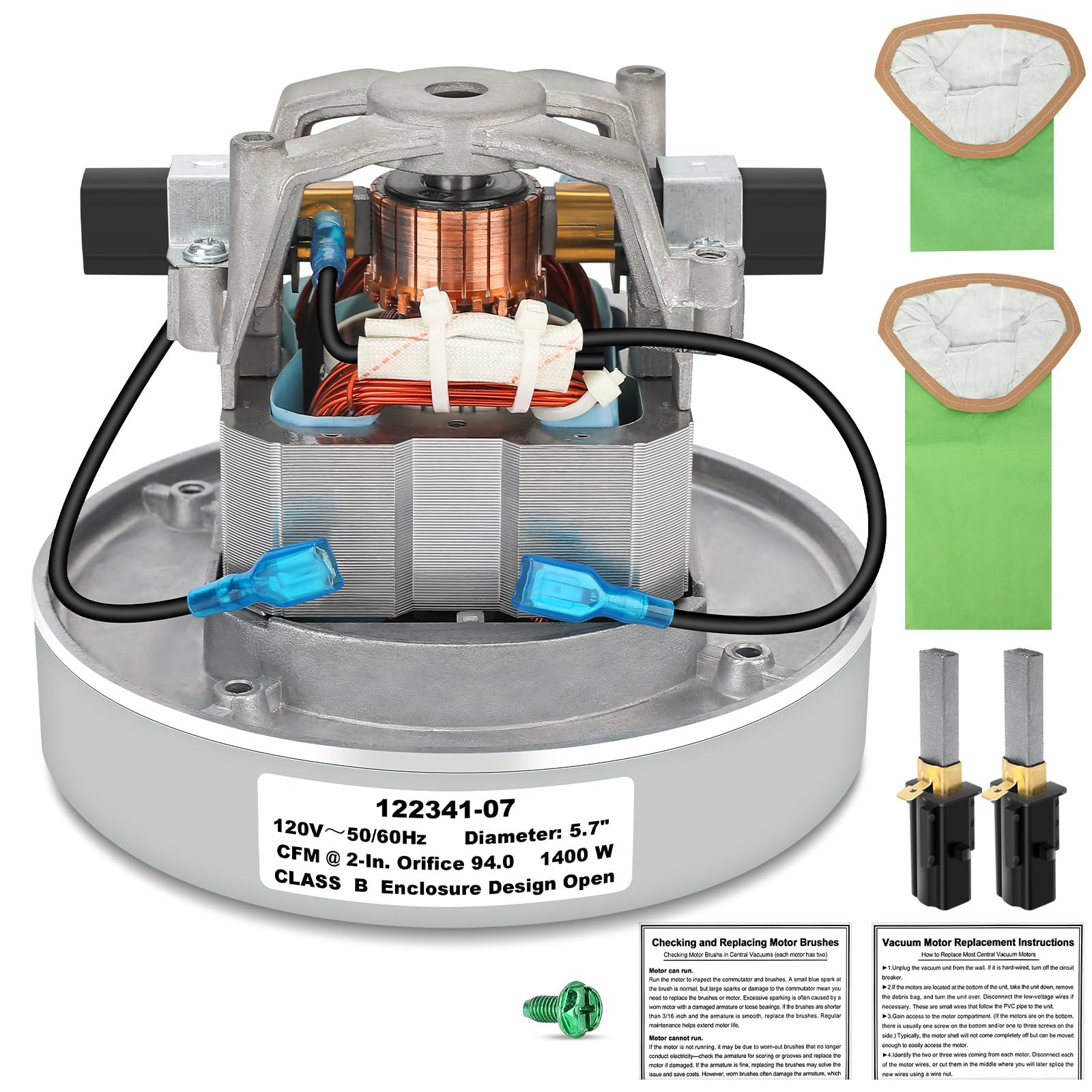 Photo 1 of 834036 120V Vacuum Motor Replacement - High Power Strong Suction, Quiet Operation, Durable - Fits Backpack Vacuums Pro 6, Pro 10, FS 6 - Direct Replaces 834099 836099 - Easy to Install