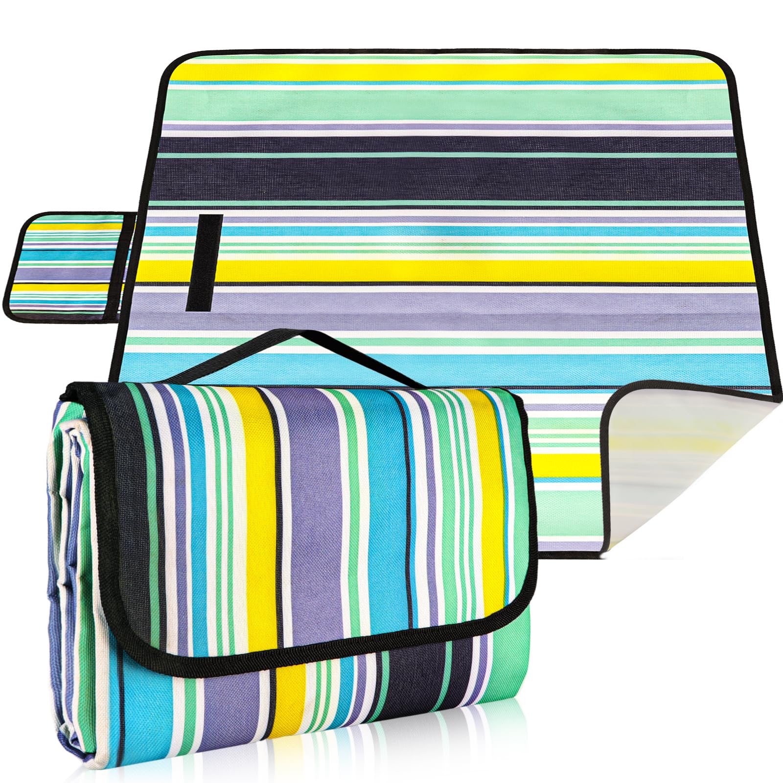 Ninonly Large Picnic Blanket Waterproof 200X200cm Picnic Mat with Carry Handle 2 Layers Water-resistant Camping Blanket Sandproof Foldable Camping Accessories for Travel Family Gathering Blue