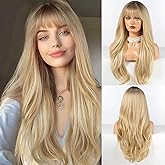 HAIRCUBE Long Blonde Wig with Bangs Layered Curly Wigs for Women Natural Synthetic Wigs for Daily Use (pelucas de cabello natural)