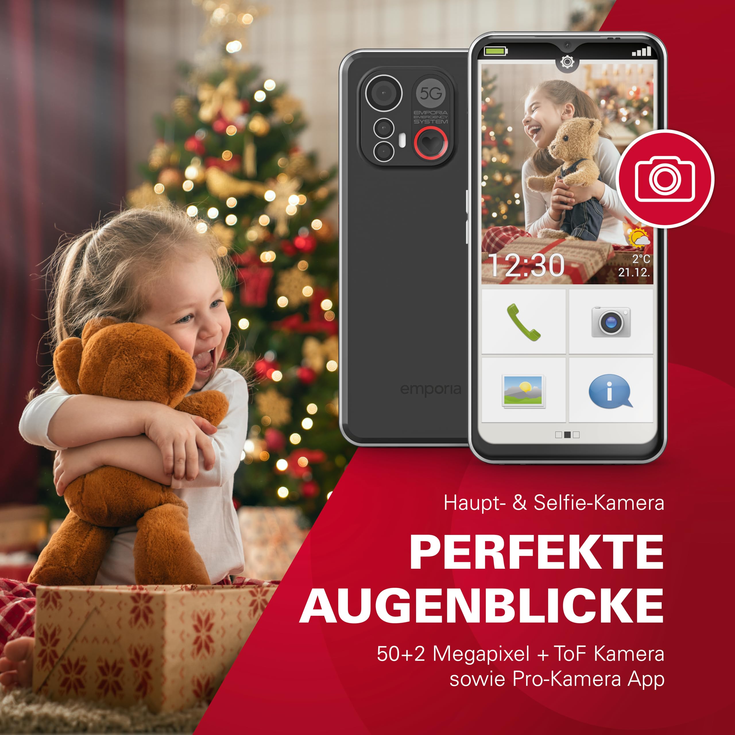 emporiaSMART.6 - Senior Mobile Phone with 5G VoLTE, Contract-Free Senior Smartphone, Mobile Phone with Emergency Button, 6.58-Inch Display, Android 13, 50 MP Camera, Black