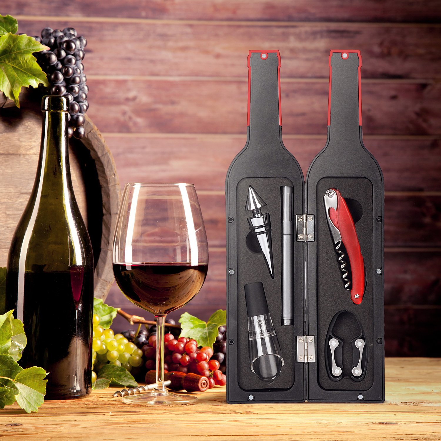 Wine Accessory Gift Set - Deluxe Wine Bottle Corkscrew Opener, Stopper, Aerator Pourer, Foil Cutter, Glass Paint Marker w/Reusable Drink Stickers in Gift Box, Wine Gifts for Wine Lover
