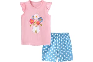HOMAGIC2WE Toddler Girl 100% Cotton Shirt Short Pants Sets Cute Animal Cartoon Applique Summer Outfits Set