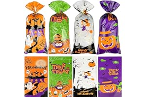 VOVEA Halloween Treat Bags, 100PCS Halloween Goodie Bags Candy Bags with Twist Ties, Trick or Treat Bags, Cute Halloween Cookies Gift Bags for Halloween Party Supplies Favors