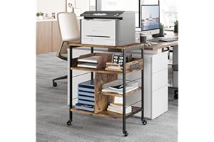 4-Tier Rolling Mobile Printer Stand with Power Outlets & USB Charging Ports, Rolling Printer Stand with Locking Wheels & Stor