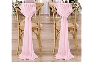 MDS-MEGADECORSUPPLY MDS 10 Pack Chiffon Chair Sashes Bows Tie-Back Bands for Christmas Party, Holiday Dinner, Wedding, Banquet, Harvest Dinner, Thanksgiving, New Year Decorations, Fits for Any Chair - Blush Pink