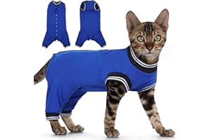 PUMYPOREITY Cat Recovery Suit for Hind Legs, Cat Surgical Spay Suit with Leg Sleeves to Stop Licking, Long Rear Sleeve Wound Cover Abdomen Kitten Onesie, Blue, L