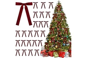 Christmas Decorations, 24PCS Velvet Bows for Christmas Tree, Vintage Ribbon Burgundy Christmas Ornaments for Door Garland Wre
