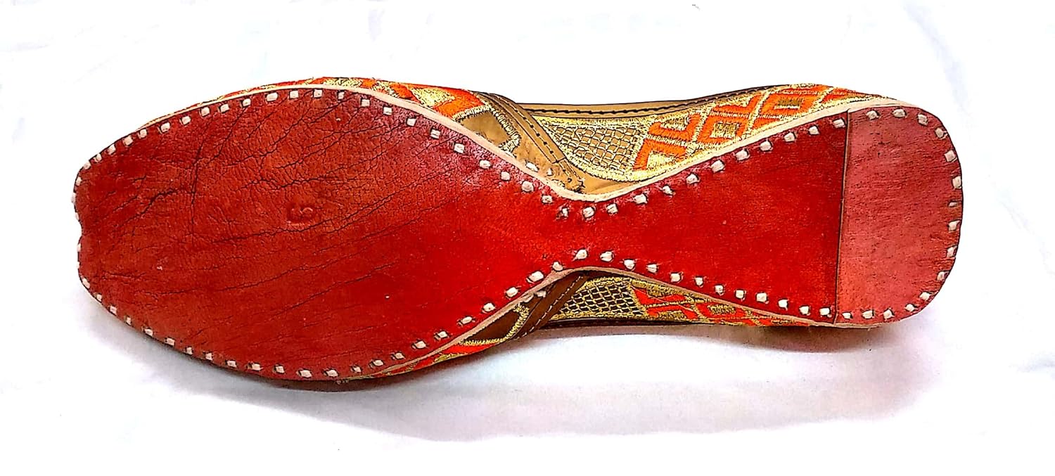 noor enterprises women's orange leather punjabi jutti