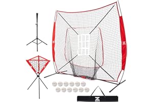 ZELUS Baseball Net Kit for Hitting and Pitching, 7x7ft Softball Training Equipment with Tee Carry Bag Ball Caddy and 12 Baseb