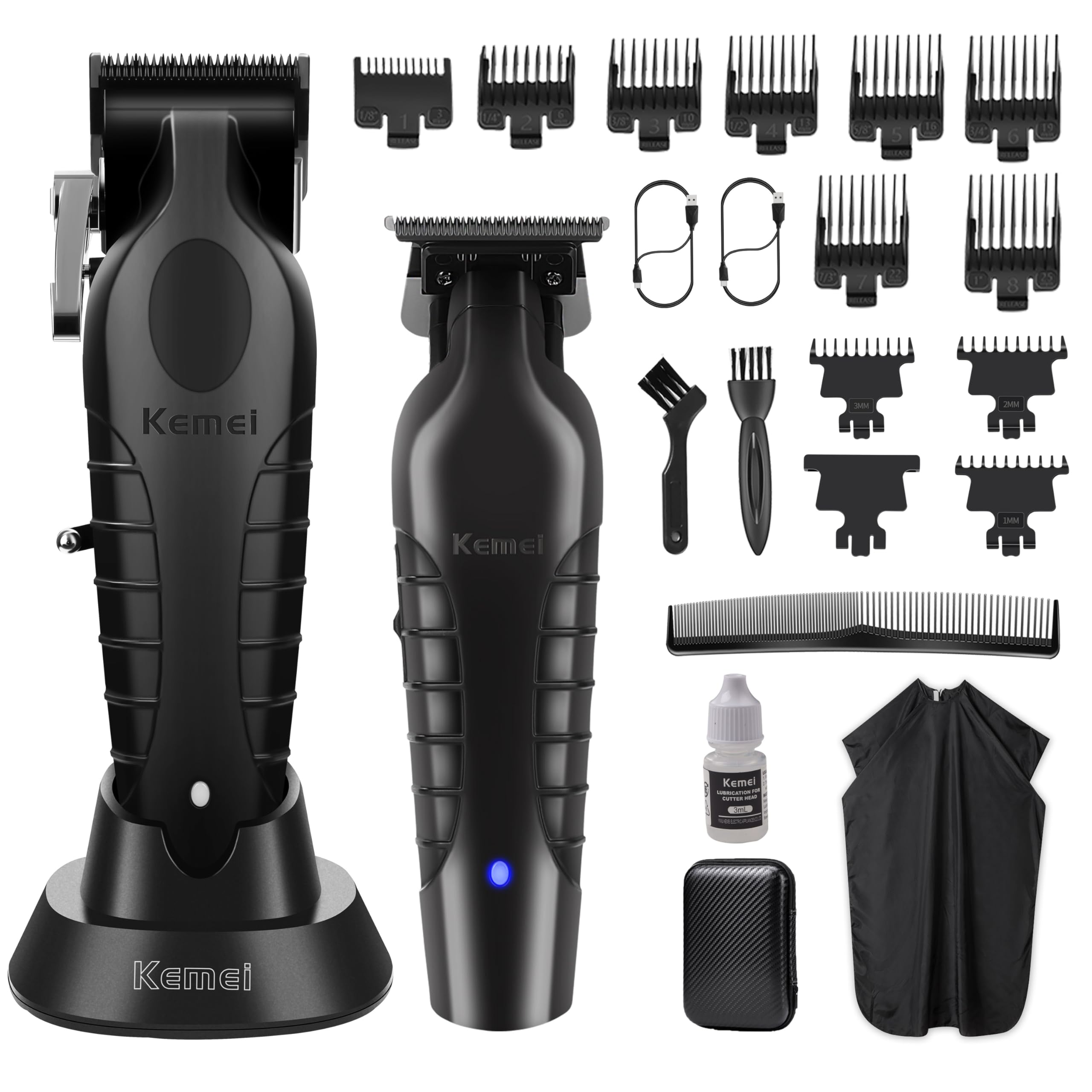 KEMEI Hair Clippers and Trimmers Set Professional, Baber Clippers for Hair Cutting, Rechargeable Electric Trimmers for Men, T-Blade Grooming Kit with 11 Guide Combs for Family, Gifts for Men
