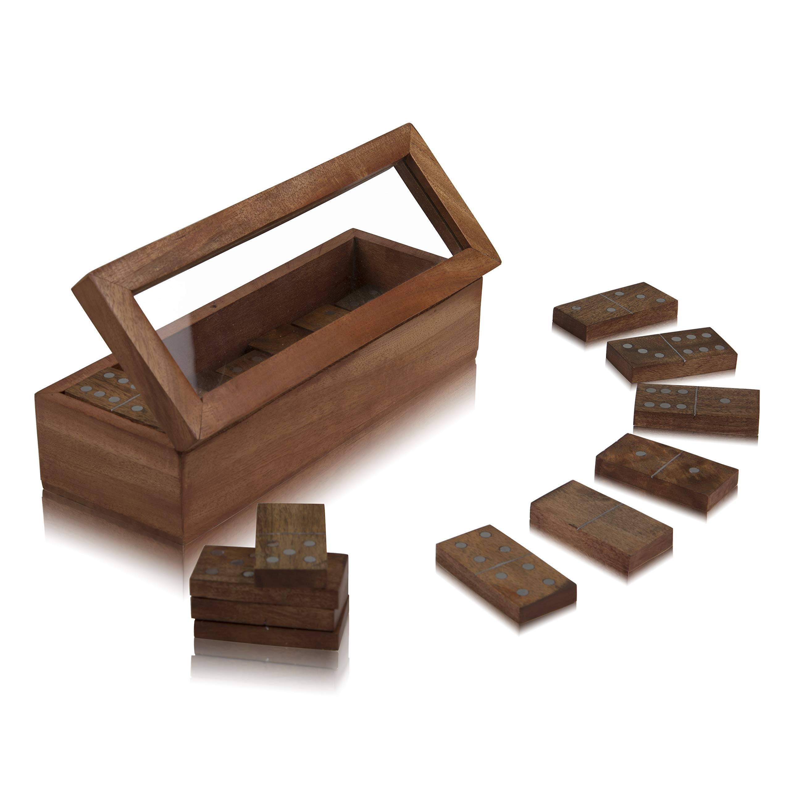 Premium Handmade Wooden Dominoes Set Deck Pack With 28 Professional Domino Tiles In Decorative Acacia Wood Storage Box Classic Fun Educational Numbers Math Table Games Party Favor Ideas Adults Teens