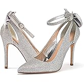 Fashare Womens High Heels Bow Tie Back Sexy Stiletto Ankle Strap Wedding Dress Pumps Shoes