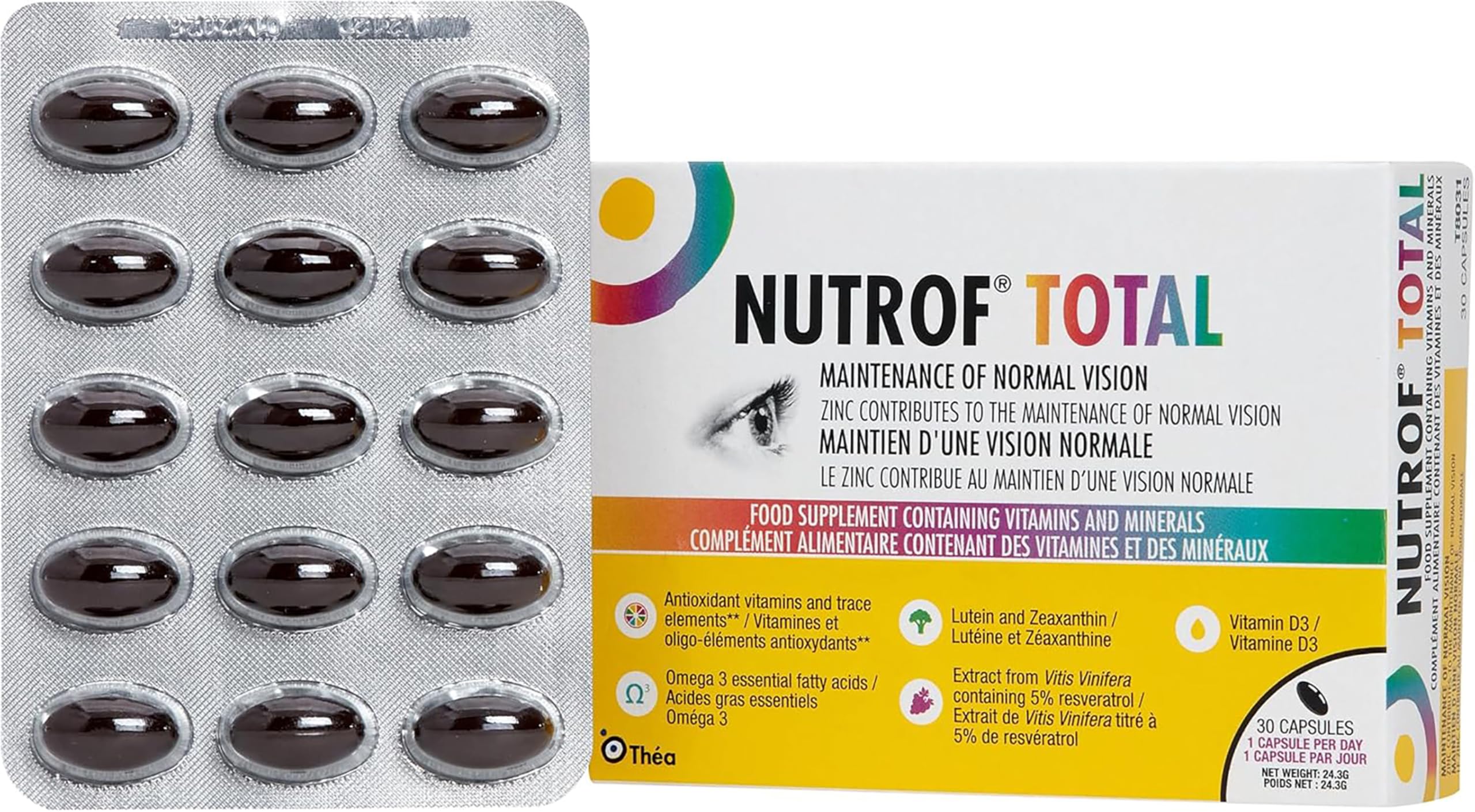 Nutrof Total Capsules – Once Daily Food Supplement with Lutein, Zeaxanthin, Omega 3, and Antioxidants | Pack of 30 Capsules (1 Capsule per Day - 1-Month Supply)
