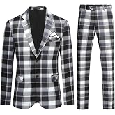 Iynnijoy Mens 2 Piece Slim Fit Suit Casual Plaid Tuxedo Suit for Men | Notched Lapel Side Pockets Versatile Styling for Wedding Business Party Formal Events
