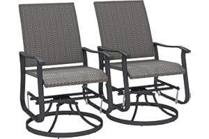 Outsunny 2-in-1 Patio Glider Swivel Chair, Set of 2 Wicker Rattan Outdoor Patio Glider Chairs with High Back, Armrests, Steel