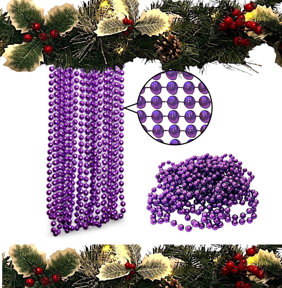 Luxury Christmas Tree & Room Decoration - 10m Long Bead Chain with 8mm Dark Purple Beads