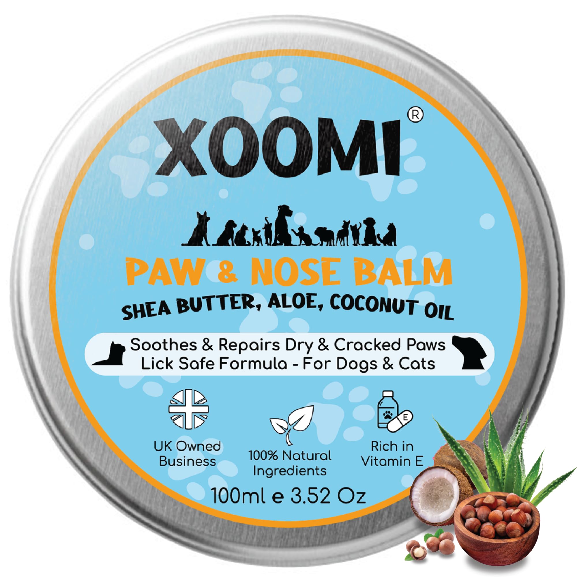 XOOMI Paw & Nose Balm for Dogs & Cats 100ml, Natural Vegan Paw Wax with Shea Butter, Aloe, Coconut & Beeswax, Lick Safe, Cruelty-Free Dog Paw Balm for Cracked Pads & Dry Noses, UK Brand