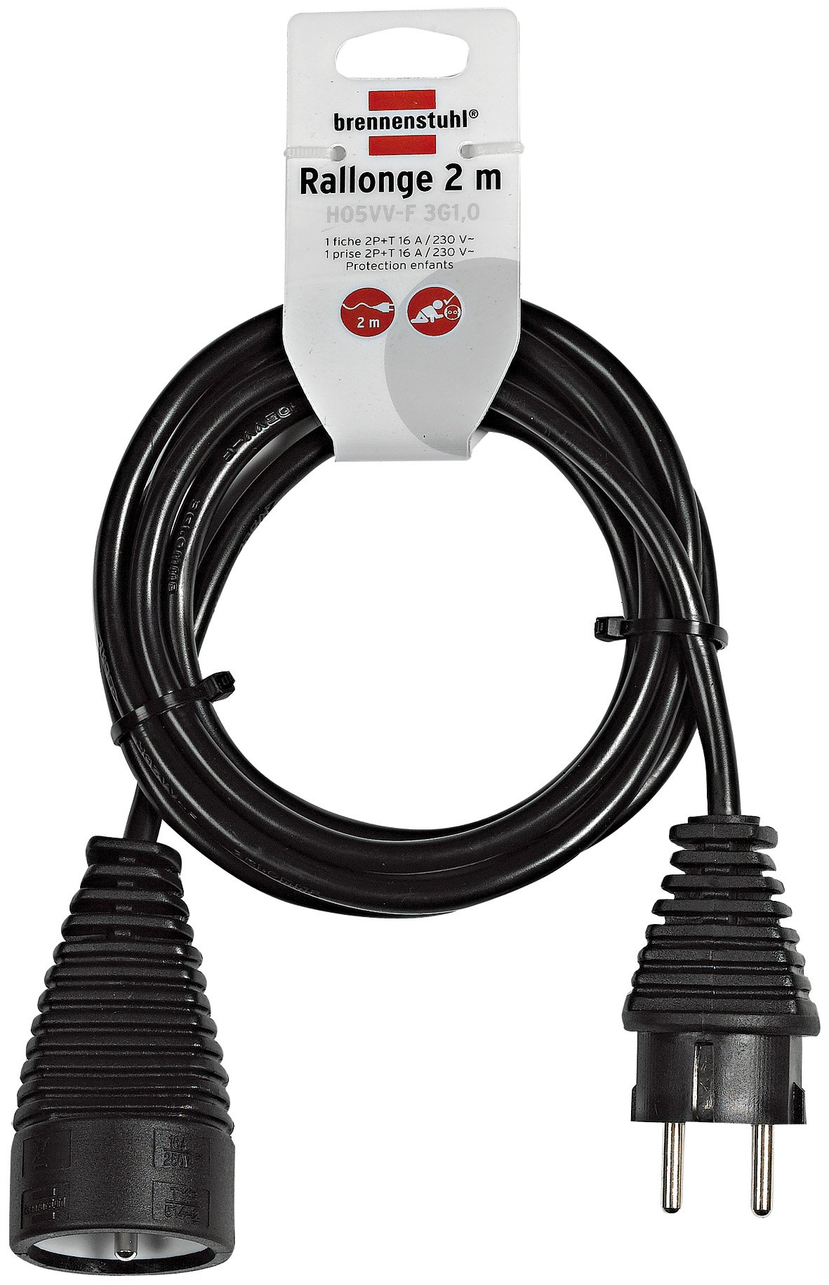 Brennenstuhl 1165011 Electric Extension Cord, 2 m, H05VV-F 3G1.0, Black