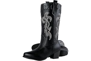 Canyon Trails Women's Rodeo Boots - Classic Western Booties for Women & Teen Girls, Black, Mid-Calf, Faux Leather, Memory Foam Insole, Cowboy Boots