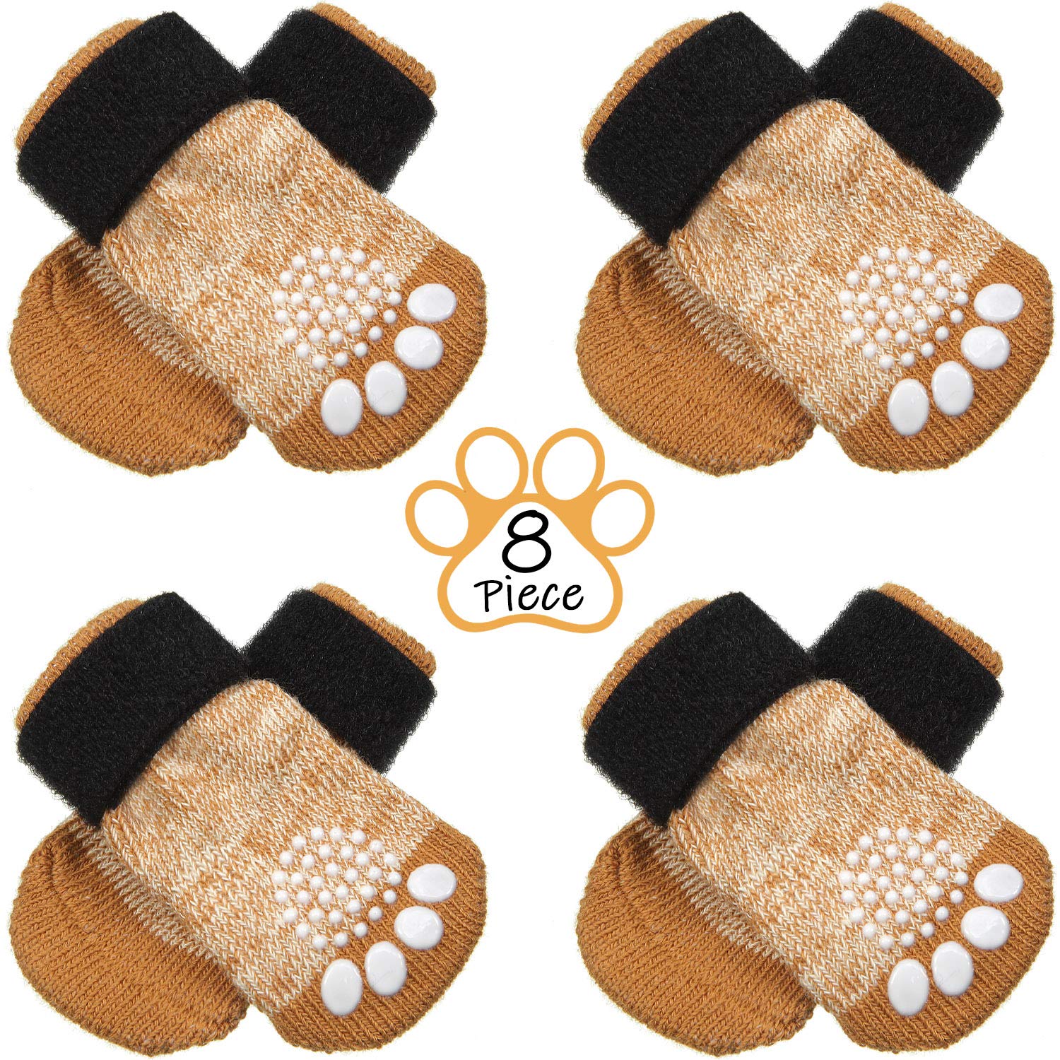 Frienda 8 Pieces Anti-Slip Dog Socks Non Skid Knit Dogs Socks Rubber Sole Traction Control Pet Paw Protectors for Pet Indoor Wear with 78 Inch Hook and Loop