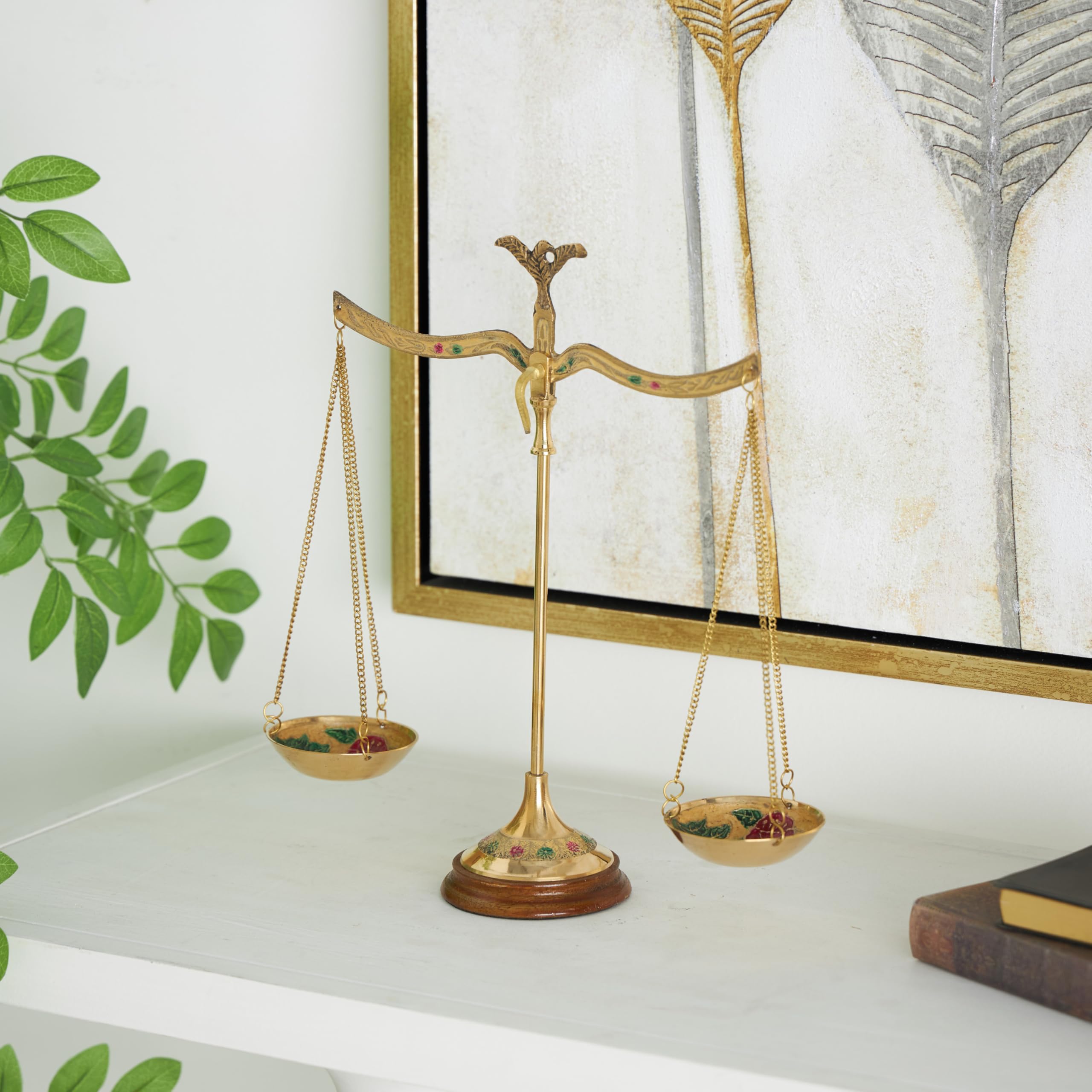 Deco 79 Metal Small Vintage Style Decorative Scales with Red and Green Floral Accents, 12