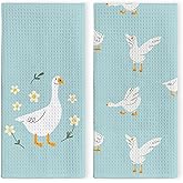 LKETW Light Blue Goose Kitchen Towels Dish Towels, Goose with Floral Hand Towels for Girls Bathroom Home Decor, Goose Decor, Goose Gifts, Cute Girly Flower Goose Hand Tea Towels Set of 2, 16x24in