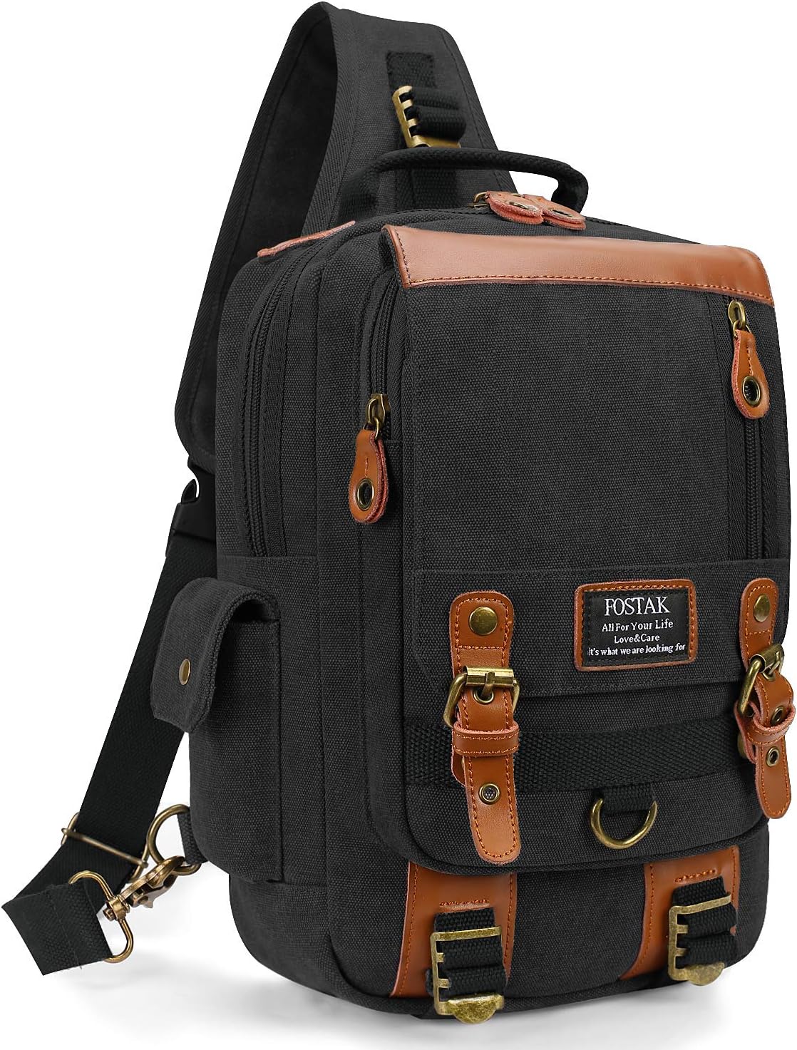 DTBG 13 Inches Messenger Bag Sling Backpack Canvas Shoulder Bag Waterproof Chest Pack Outdoor Cross Body Bag for Men & Women (Black)