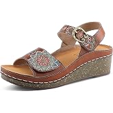 Spring Step L'Artiste Women's Roshni Hand-Painted Floral Leather Wedge Slingback Sandals