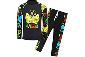 TFJH E 2PCS Kids Boys Long Sleeve Swimsuit UPF 50+ UV Sun Protective Swimwear