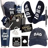Kolewo4ever 9 Pieces Dad Gift Set Best Dad Gifts for Father, Men with Tumbler Mens Socks Mens Baseball Cap Key Chain Card for Men Father Papa Christmas Gifts from Son Daughter (Navy Blue)