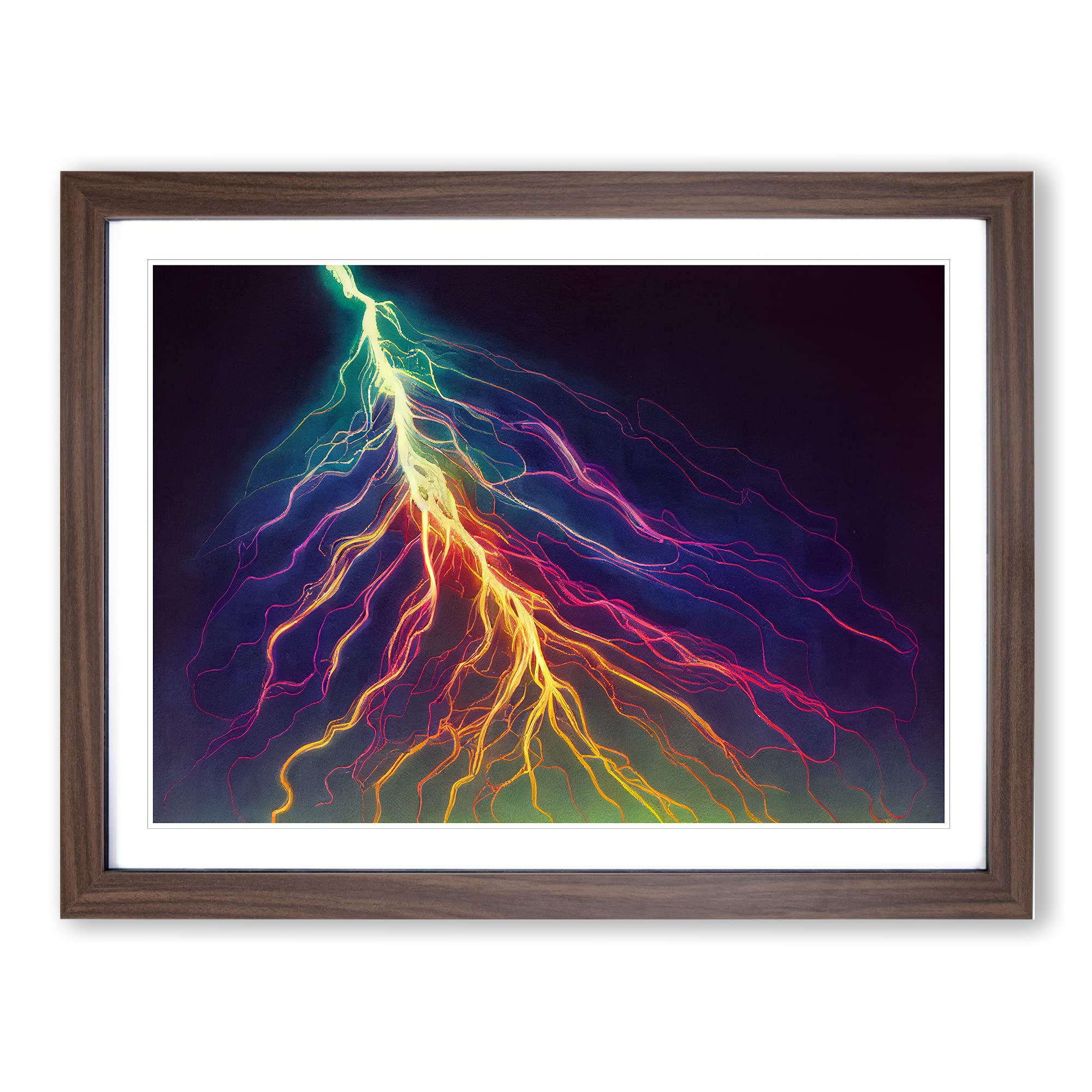 Watercolour Lightning Bolt Vol.2 Framed Print | A4 Walnut Framed Wall Art | Ready to Hang | Modern Landscape Picture | Living Room Bedroom Lounge Office
