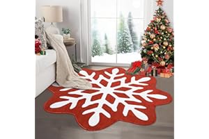 Washable Christmas Rug 4x4 Low Pile Living Room Rugs Xmas Snowflake Holiday Decor Accent Carpet Winter Indoor Floor Covers Fo
