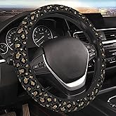 Steering Wheel Cover Universal Fit Car Interior Accessories for Women Men 15 Inch Breathable Anti Slip Odorless Neoprene Steering Wheel Cover for Car Decor Protector - Black Gold Leopard 002